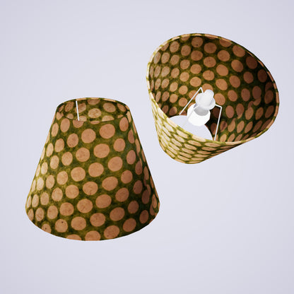 Conical Lamp Shade P87 ~ Batik Dots on Green, 15cm(top) x 30cm(bottom) x 22cm(height)