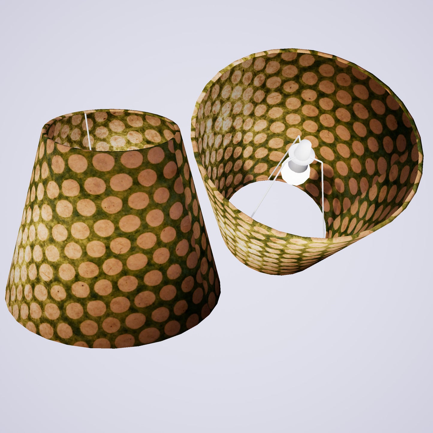 Conical Lamp Shade P87 ~ Batik Dots on Green, 23cm(top) x 40cm(bottom) x 31cm(height)