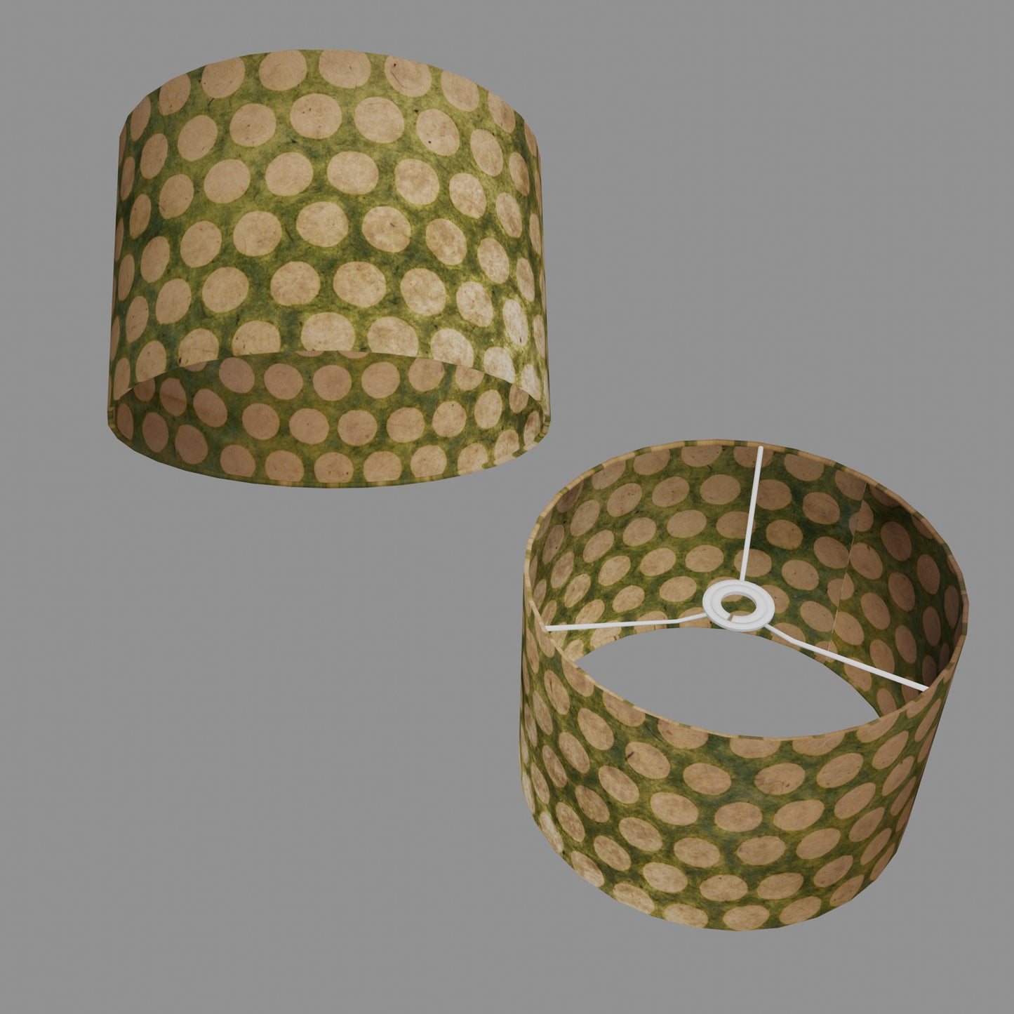 Drum Lamp Shade - P87 ~ Batik Dots on Green, 30cm(d) x 20cm(h)