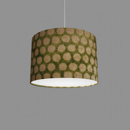 Drum Lamp Shade - P87 ~ Batik Dots on Green, 30cm(d) x 20cm(h)