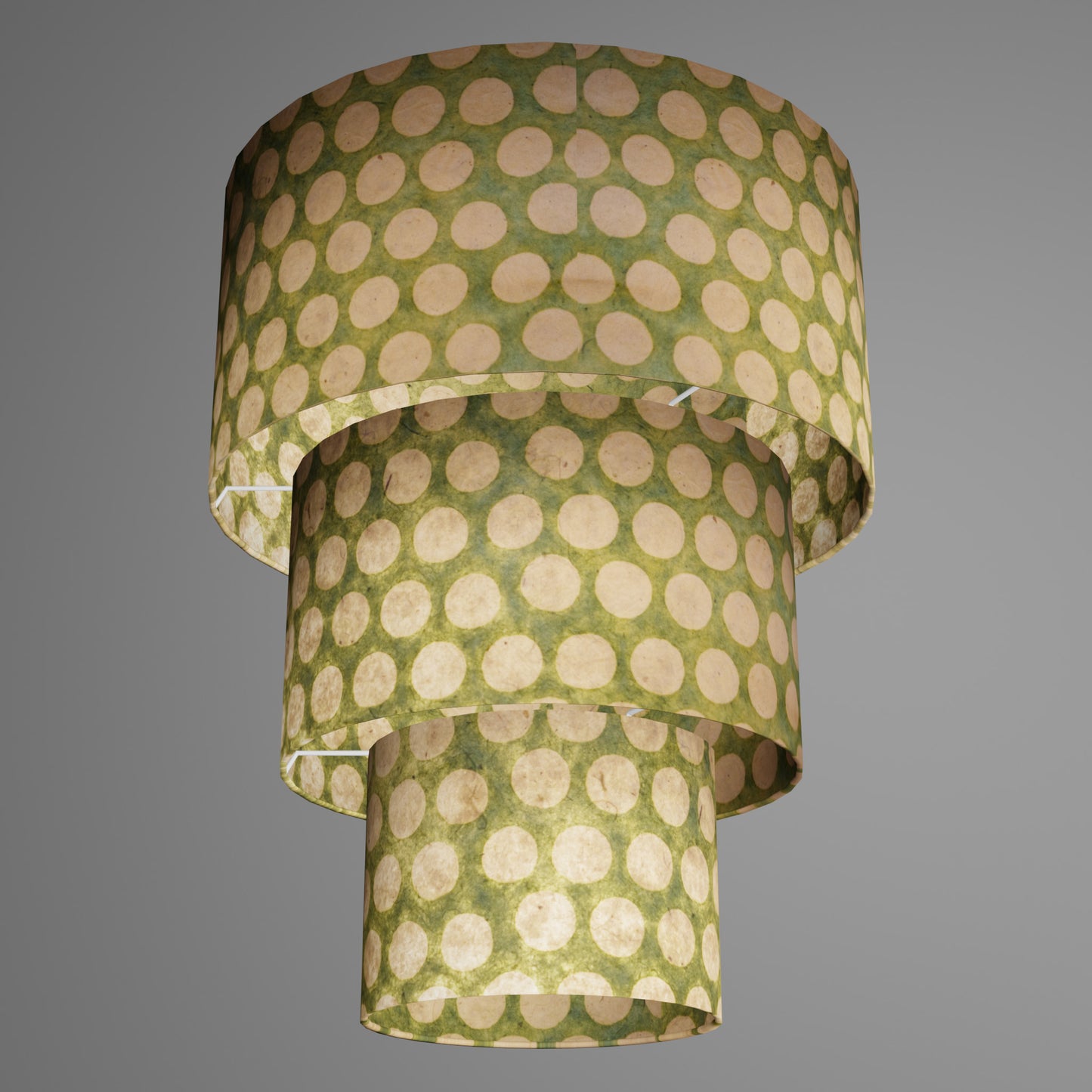 3 Tier Lamp Shade - P87 ~ Batik Dots on Green, 40cm x 20cm, 30cm x 17.5cm & 20cm x 15cm
