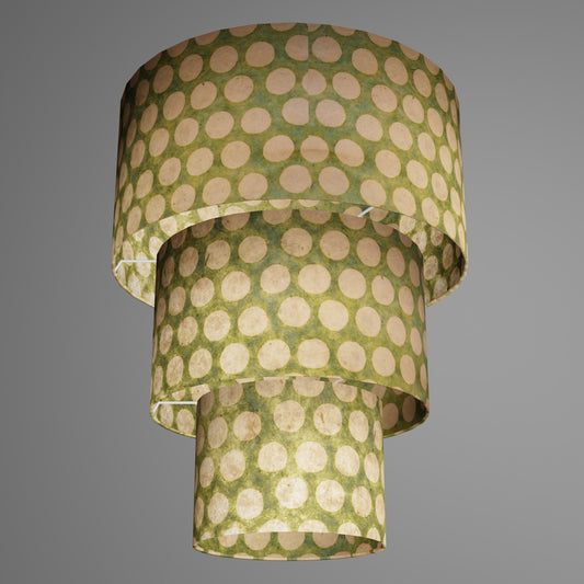 3 Tier Lamp Shade - P87 ~ Batik Dots on Green, 40cm x 20cm, 30cm x 17.5cm & 20cm x 15cm