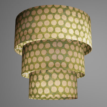 3 Tier Lamp Shade - P87 ~ Batik Dots on Green, 50cm x 20cm, 40cm x 17.5cm & 30cm x 15cm