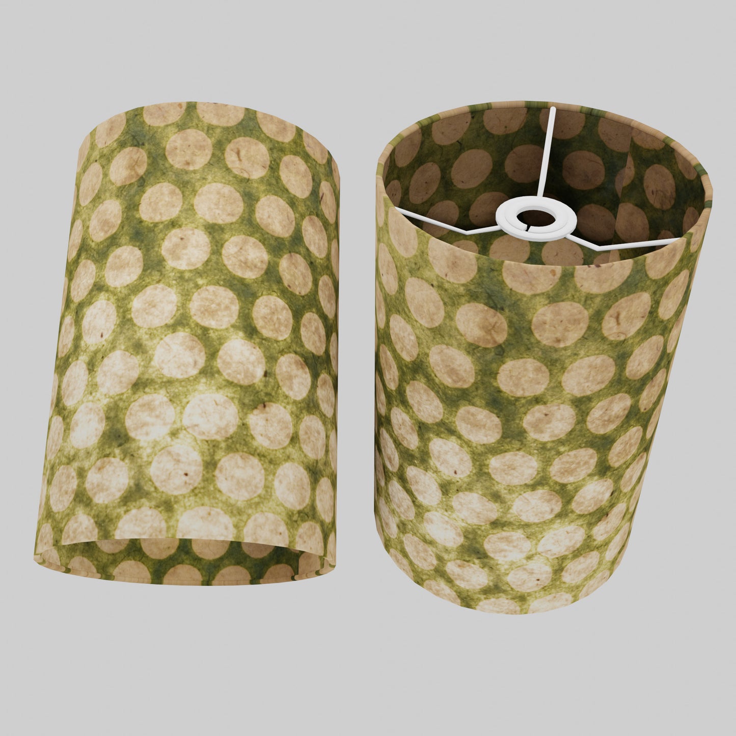 Drum Lamp Shade - P87 ~ Batik Dots on Green, 20cm(d) x 30cm(h)