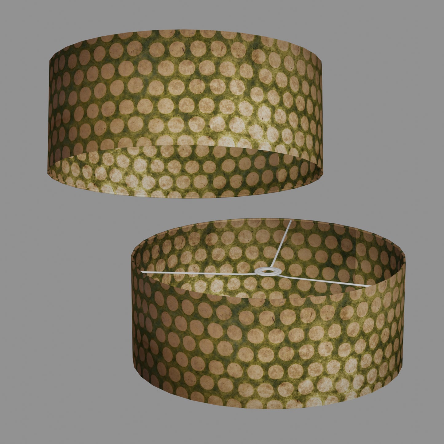 Drum Lamp Shade - P87 ~ Batik Dots on Green, 50cm(d) x 20cm(h)