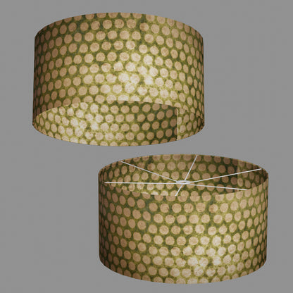 Drum Lamp Shade - P87 ~ Batik Dots on Green, 60cm(d) x 30cm(h)