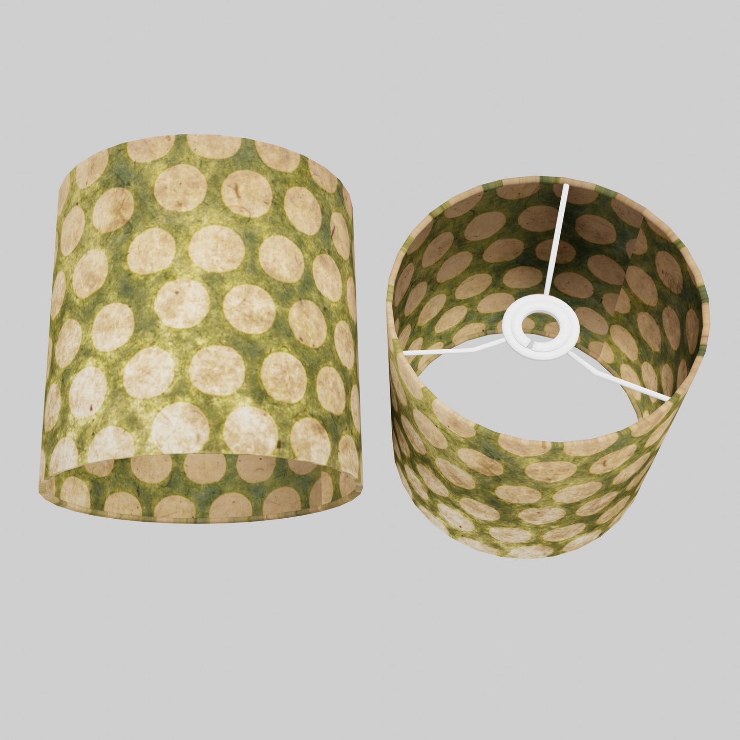 Drum Lamp Shade - P87 ~ Batik Dots on Green, 20cm(d) x 20cm(h)