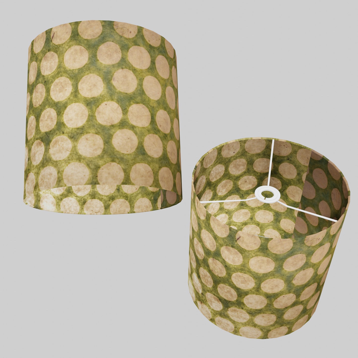 Drum Lamp Shade - P87 ~ Batik Dots on Green, 30cm(d) x 30cm(h)