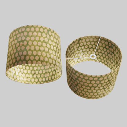 Drum Lamp Shade - P87 ~ Batik Dots on Green, 40cm(d) x 30cm(h)