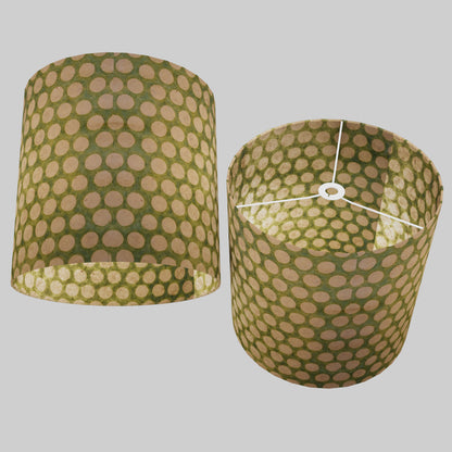 Drum Lamp Shade - P87 ~ Batik Dots on Green, 40cm(d) x 40cm(h)