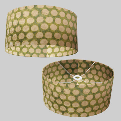Oval Lamp Shade - P87 ~ Batik Dots on Green, 40cm(w) x 20cm(h) x 30cm(d)