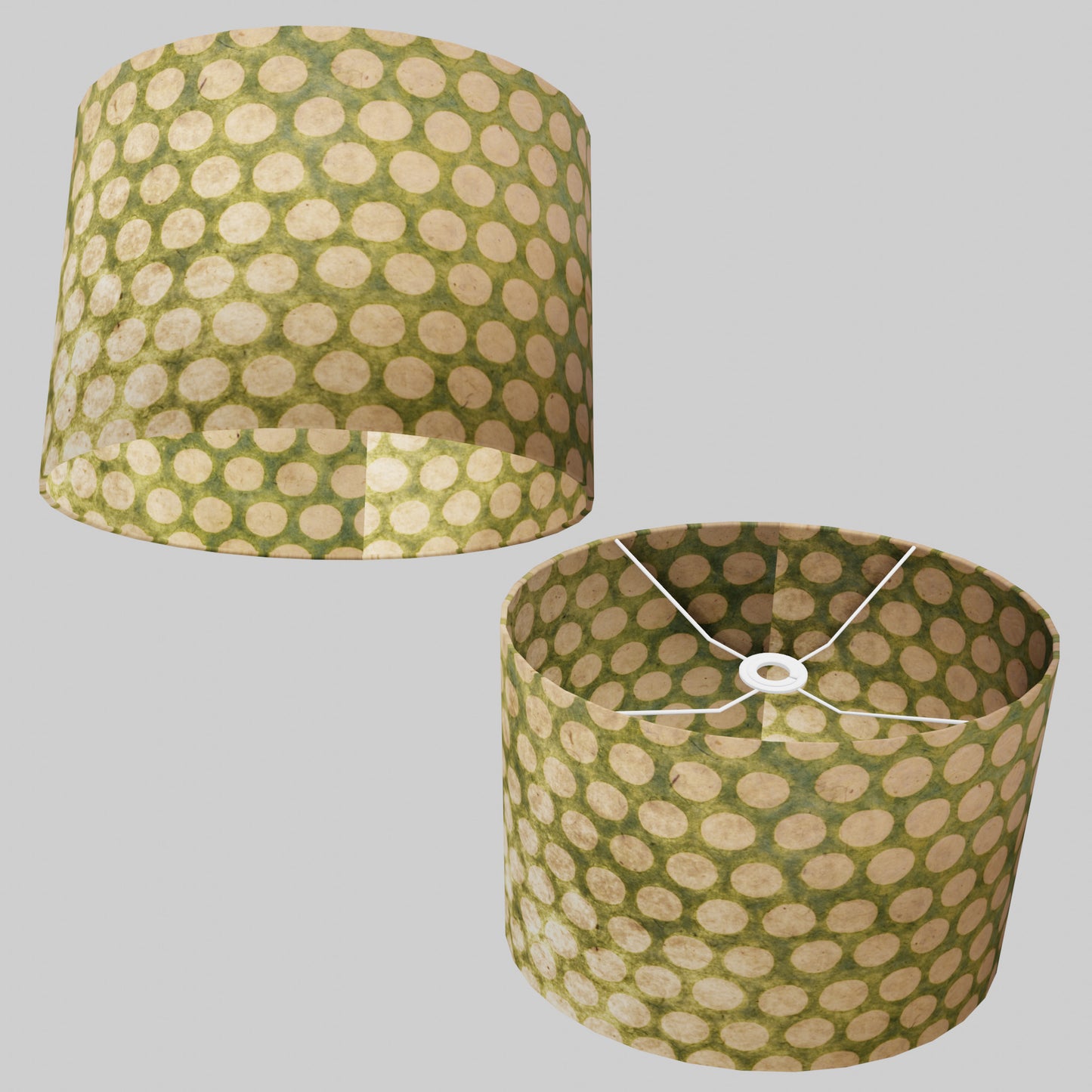 Oval Lamp Shade - P87 ~ Batik Dots on Green, 40cm(w) x 30cm(h) x 30cm(d)