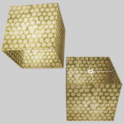 Square Lamp Shade - P87 ~ Batik Dots on Green, 40cm(w) x 40cm(h) x 40cm(d)
