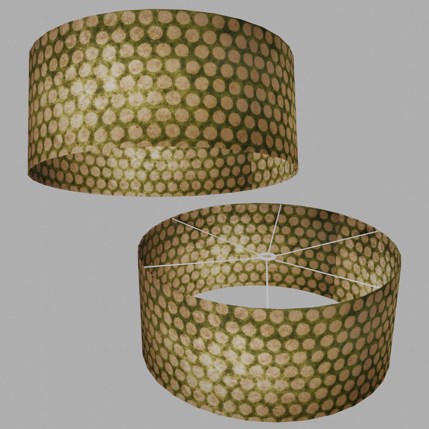 Drum Lamp Shade - P87 ~ Batik Dots on Green, 70cm(d) x 30cm(h)
