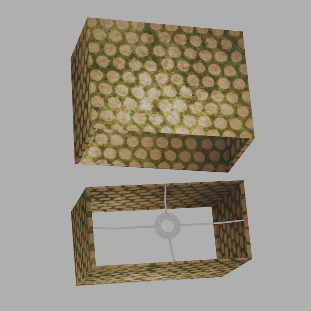 Rectangle Lamp Shade - P87 ~ Batik Dots on Green, 40cm(w) x 30cm(h) x 20cm(d)