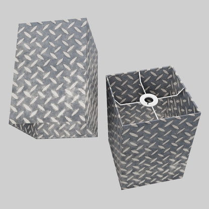 Square Lamp Shade - P88 ~ Batik Tread Plate Grey, 20cm(w) x 30cm(h) x 20cm(d)