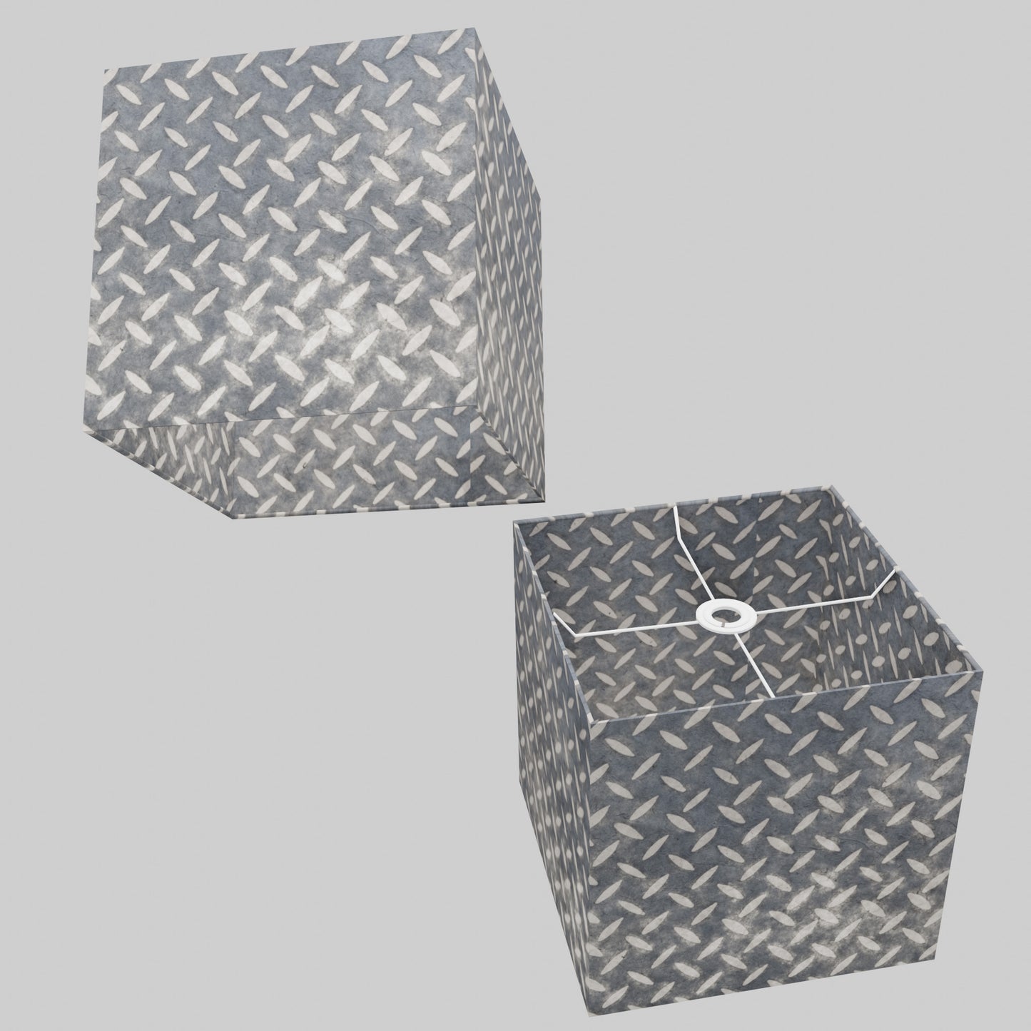 Square Lamp Shade - P88 ~ Batik Tread Plate Grey, 30cm(w) x 30cm(h) x 30cm(d)