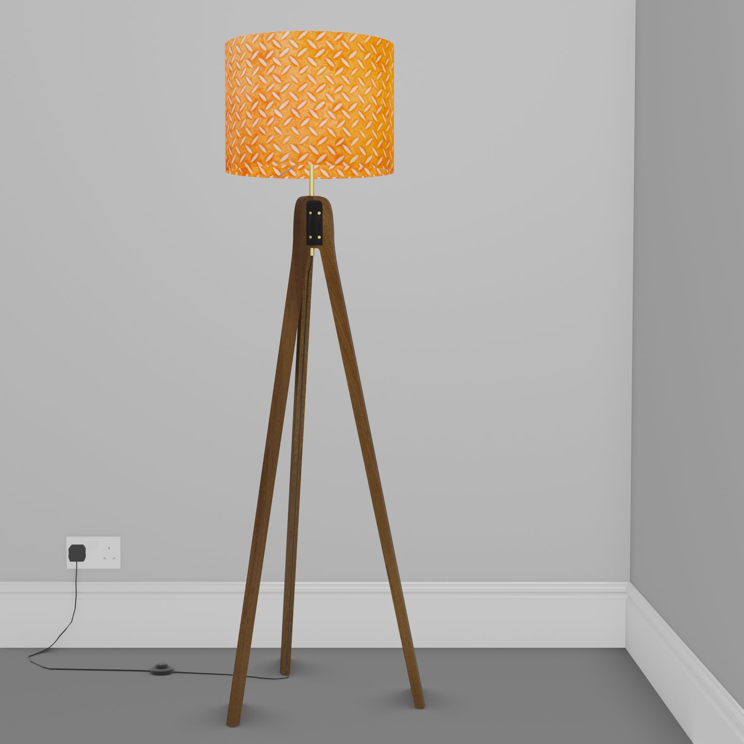 Sapele Tripod Floor Lamp - P91 - Batik Tread Plate Orange