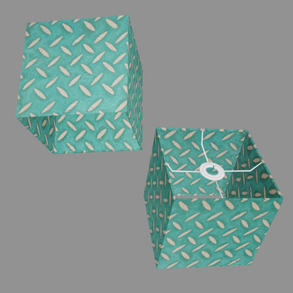 Square Lamp Shade - P15 - Batik Tread Plate Mint Green, 20cm(w) x 20cm(h) x 20cm(d)