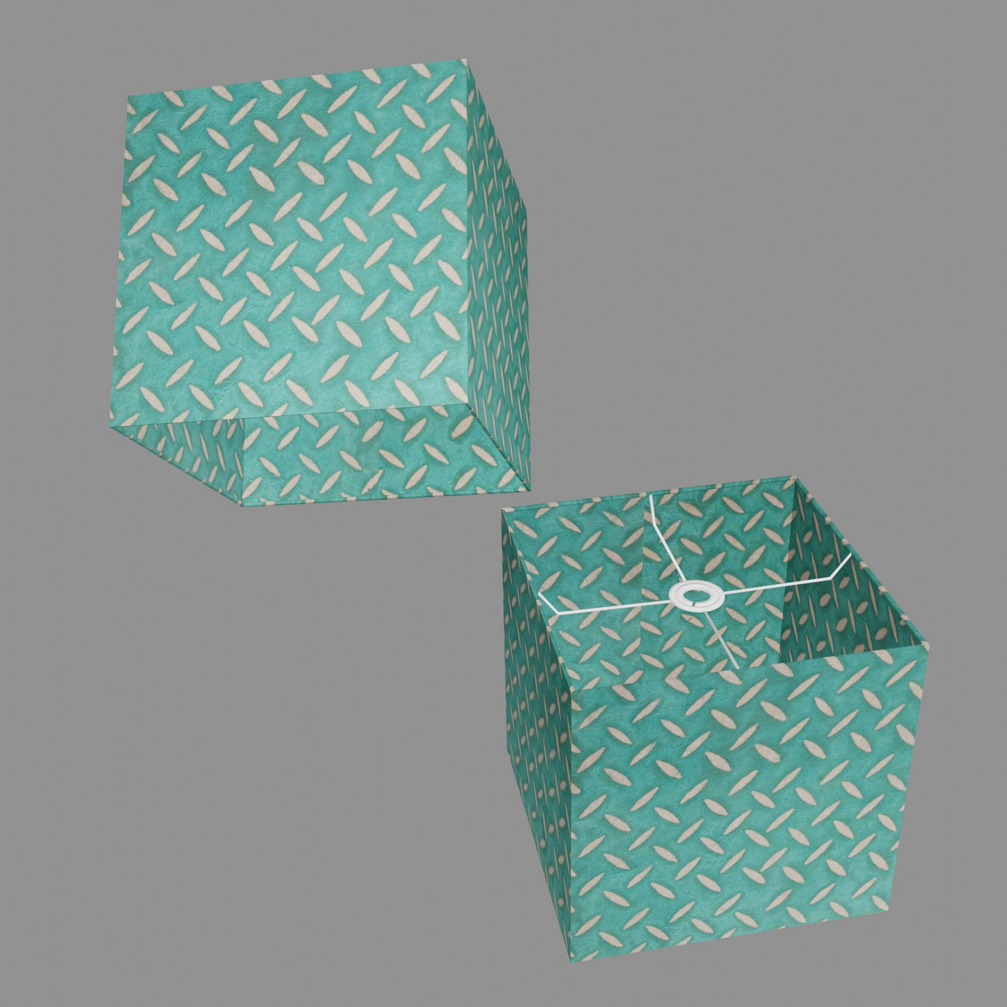 Square Lamp Shade - P15 - Batik Tread Plate Mint Green, 30cm(w) x 30cm(h) x 30cm(d)