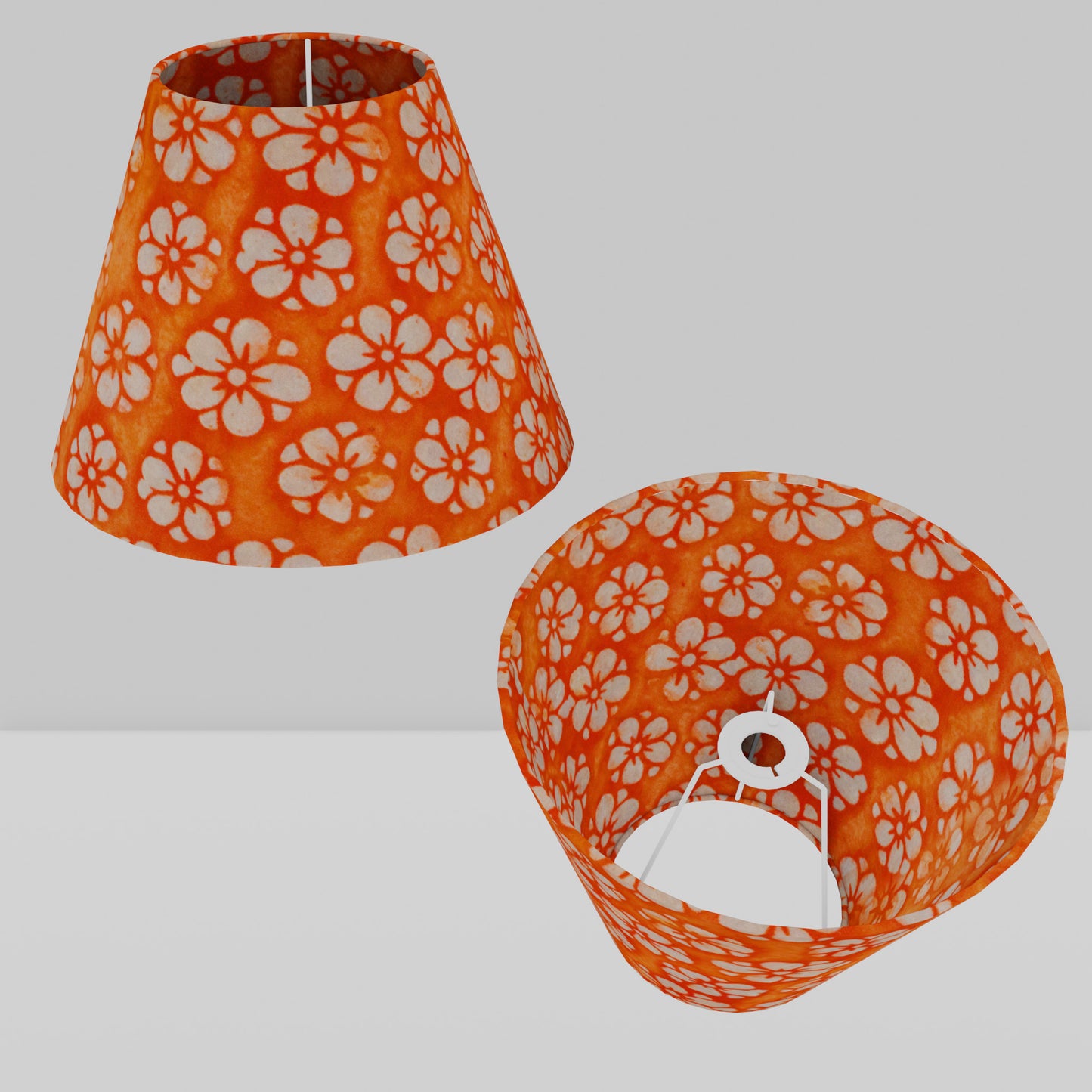 Conical Lamp Shade P94 - Batik Star Flower on Orange, 15cm(top) x 30cm(bottom) x 22cm(height)