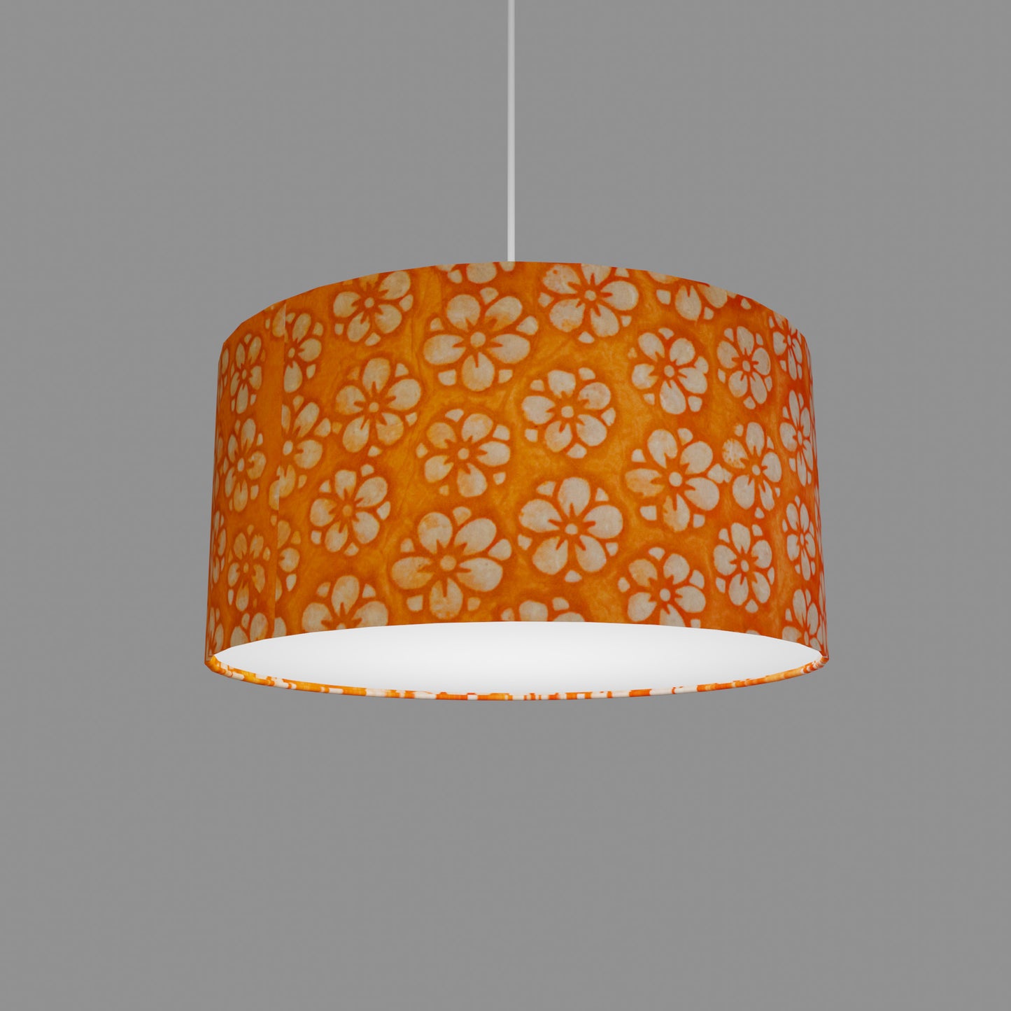 Drum Lamp Shade - P94 - Batik Star Flower on Orange, 40cm(d) x 20cm(h)
