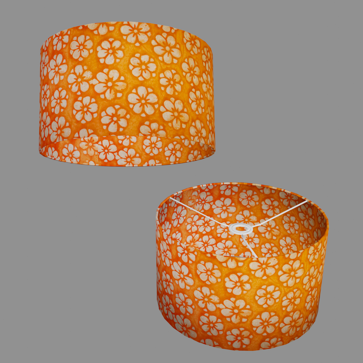 Drum Lamp Shade - P94 - Batik Star Flower on Orange, 35cm(d) x 20cm(h)