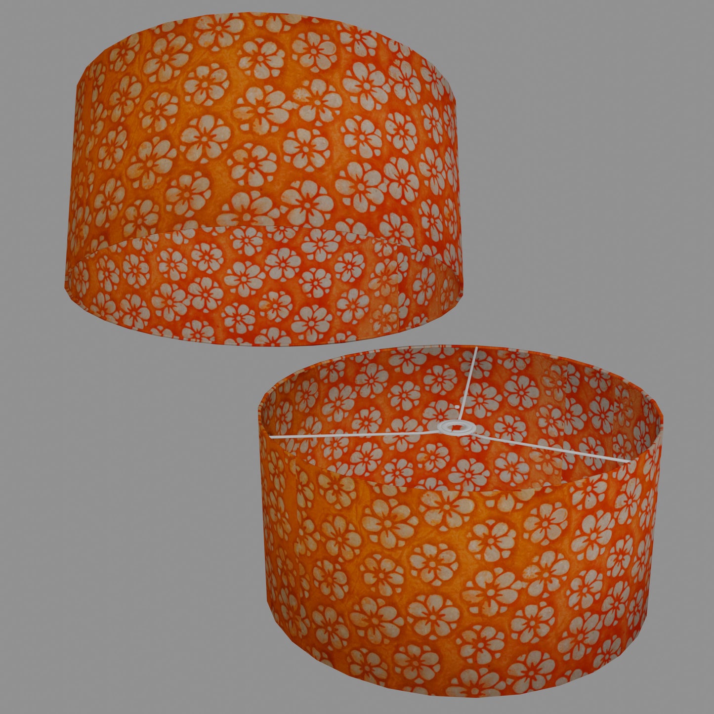 Drum Lamp Shade - P94 - Batik Star Flower on Orange, 50cm(d) x 25cm(h)