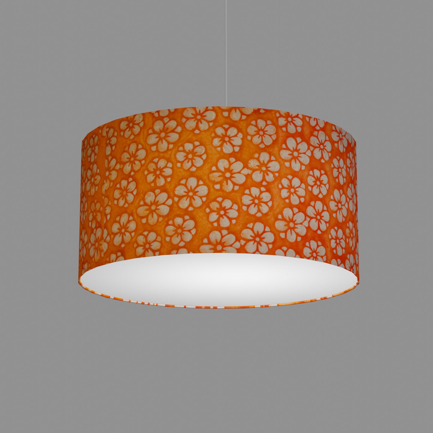 Drum Lamp Shade - P94 - Batik Star Flower on Orange, 50cm(d) x 25cm(h)