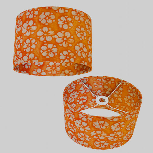 Oval Lamp Shade - P94 - Batik Star Flower on Orange, 30cm(w) x 20cm(h) x 22cm(d)