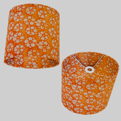 Oval Lamp Shade - P94 - Batik Star Flower on Orange, 30cm(w) x 30cm(h) x 22cm(d)