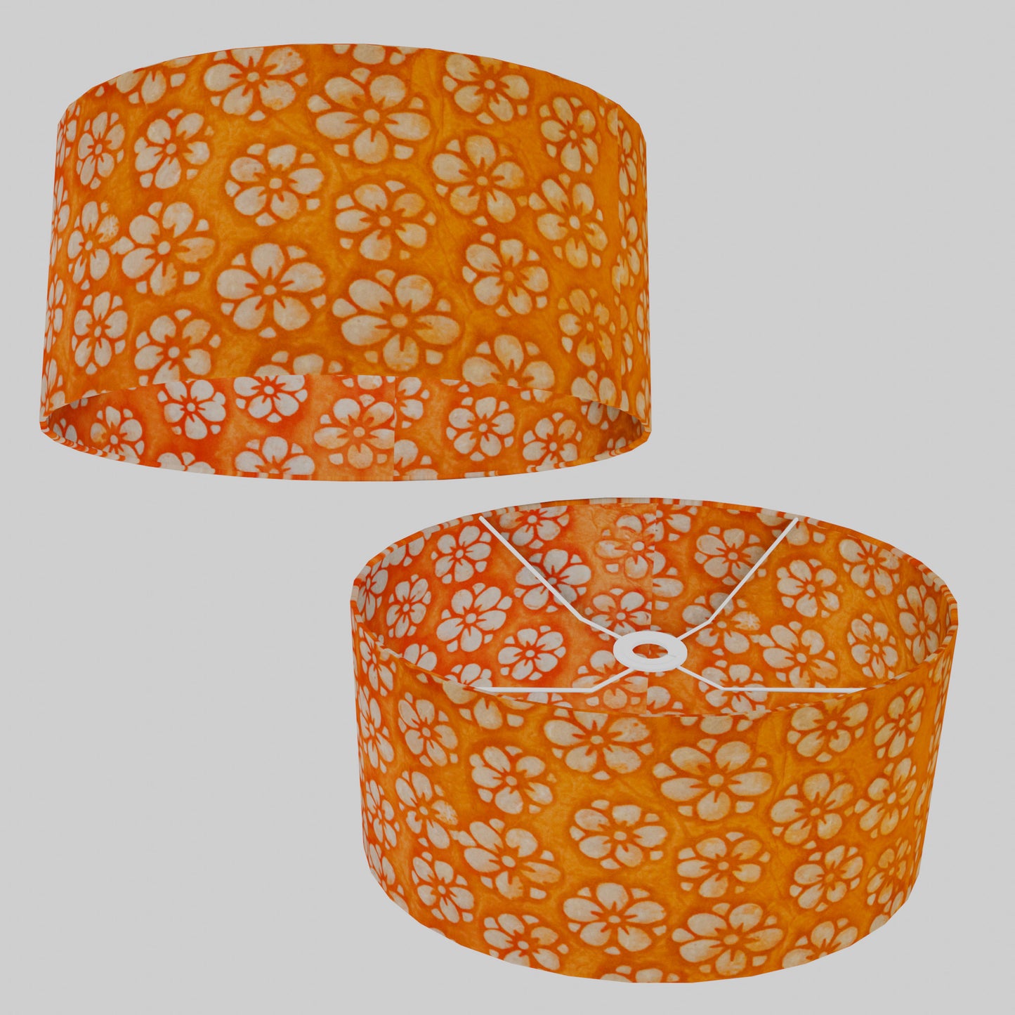 Oval Lamp Shade - P94 - Batik Star Flower on Orange, 40cm(w) x 20cm(h) x 30cm(d)