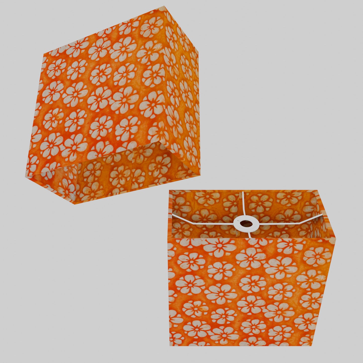 Rectangle Lamp Shade - P94 - Batik Star Flower on Orange, 30cm(w) x 30cm(h) x 15cm(d)