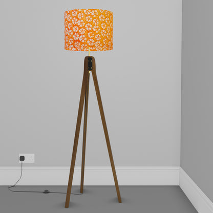 Sapele Tripod Floor Lamp - P94 - Batik Star Flower on Orange