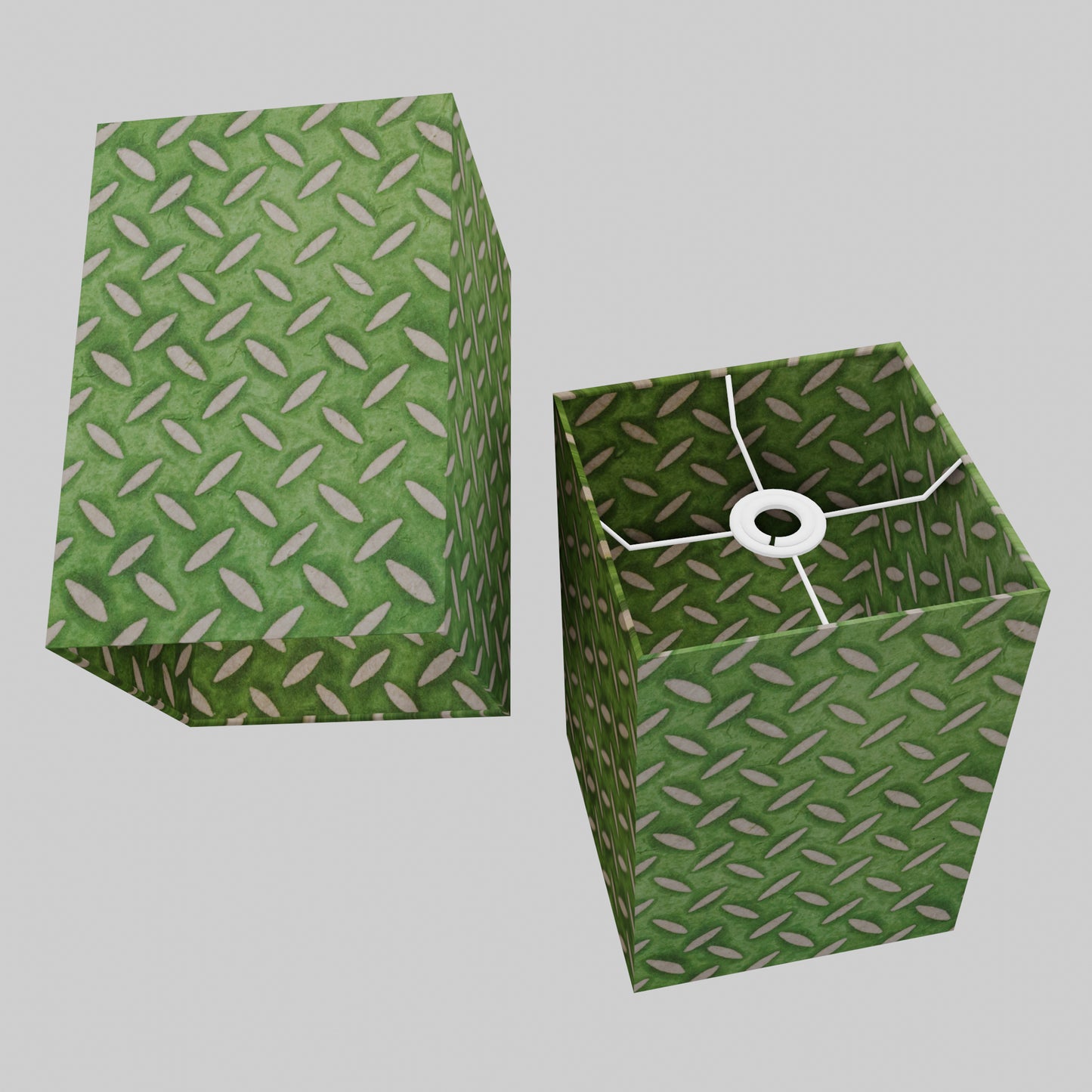 Square Lamp Shade - P96 - Batik Tread Plate Green, 20cm(w) x 30cm(h) x 20cm(d)