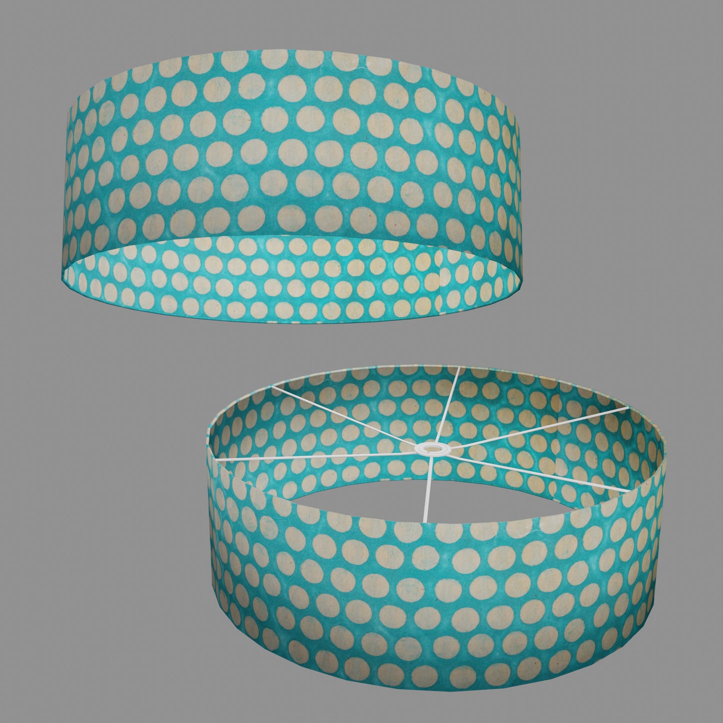 Drum Lamp Shade - P97 - Batik Dots on Cyan, 60cm(d) x 20cm(h)