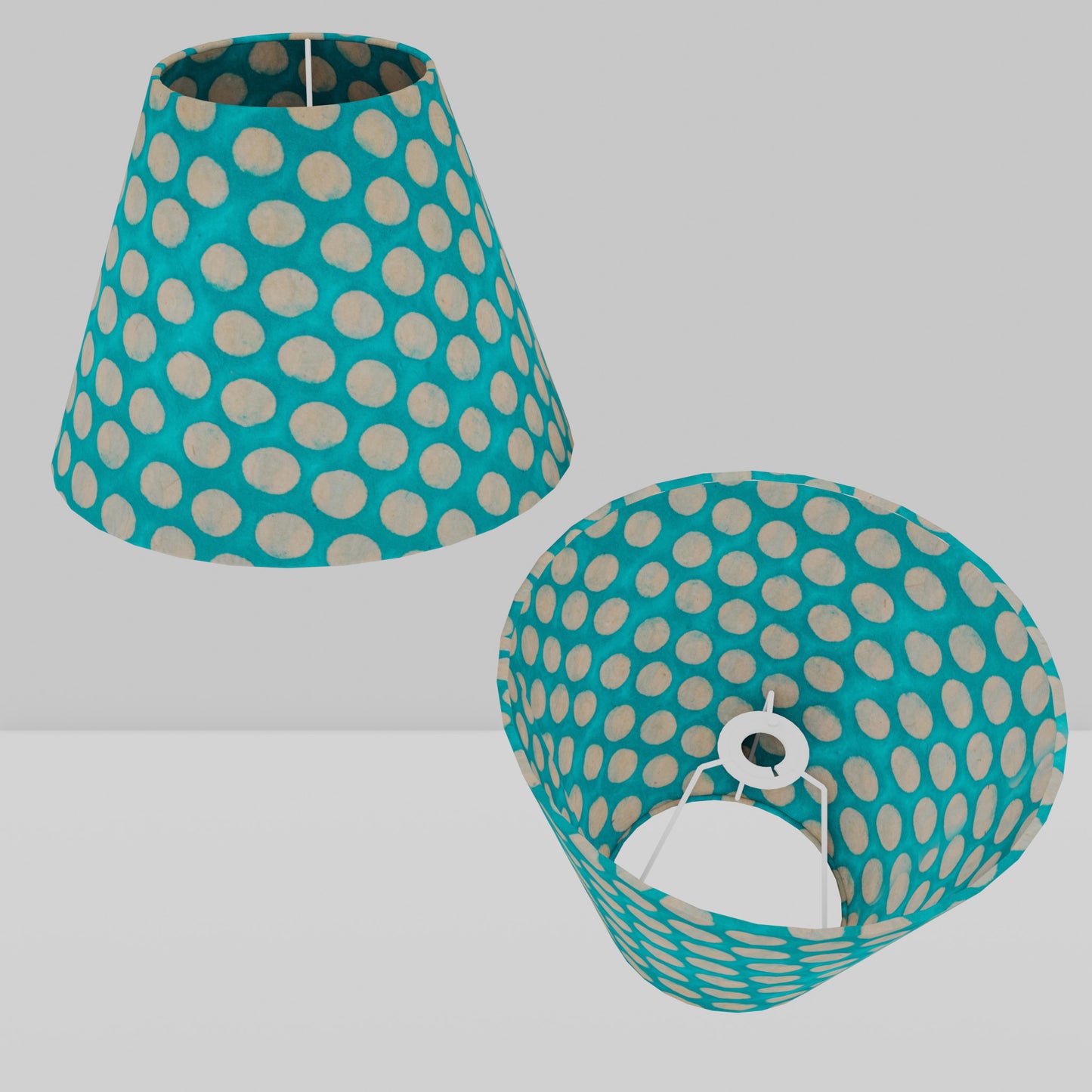 Conical Lamp Shade P97 - Batik Dots on Cyan, 15cm(top) x 30cm(bottom) x 22cm(height)
