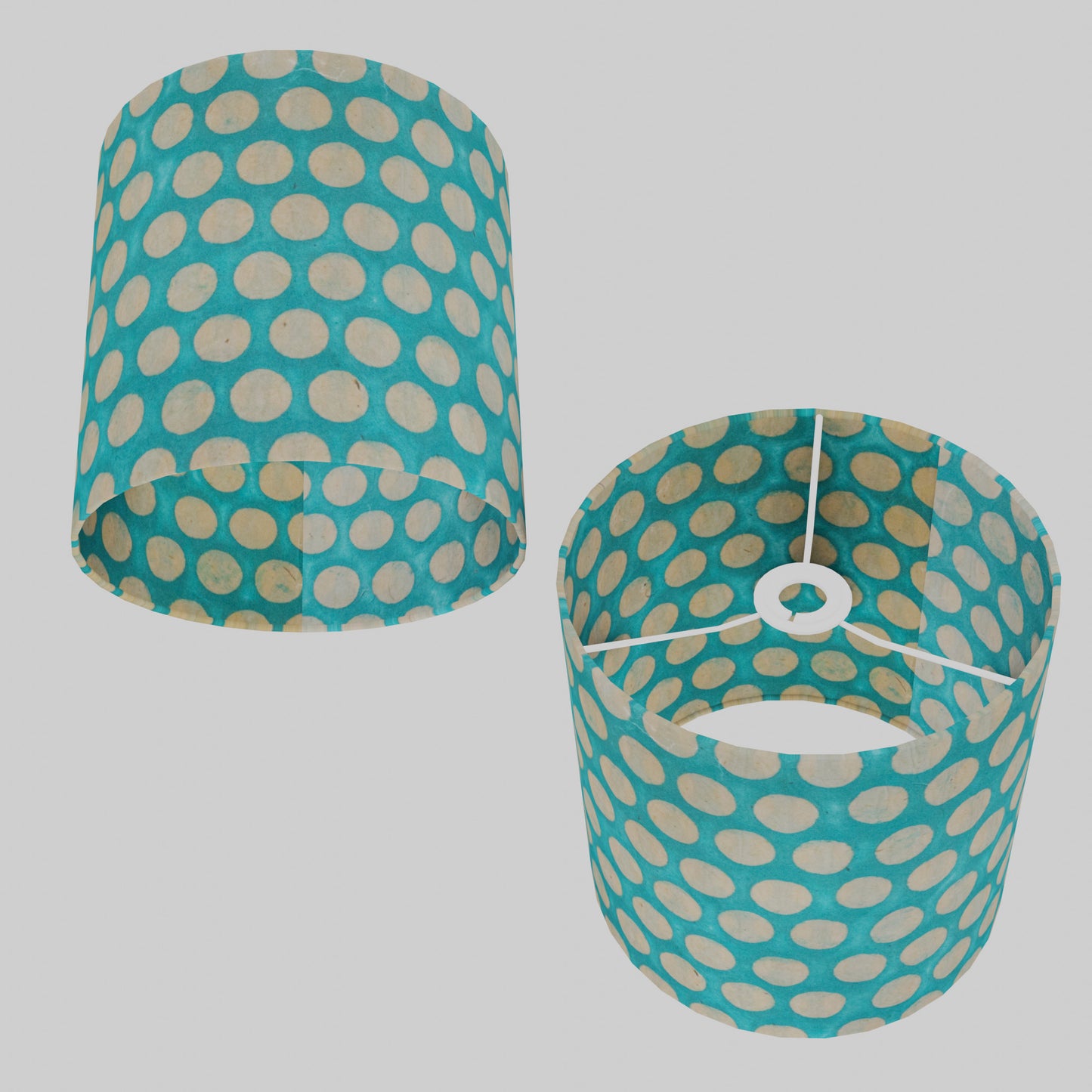 Drum Lamp Shade - P97 - Batik Dots on Cyan, 25cm x 25cm