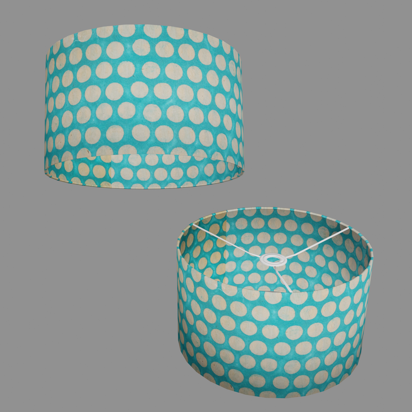 Drum Lamp Shade - P97 - Batik Dots on Cyan, 35cm(d) x 20cm(h)