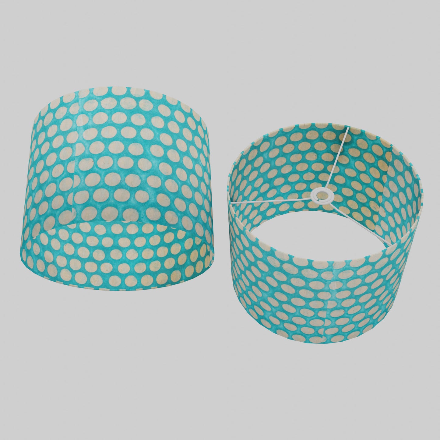 Drum Lamp Shade - P97 - Batik Dots on Cyan, 40cm(d) x 30cm(h)