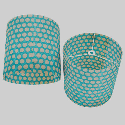 Drum Lamp Shade - P97 - Batik Dots on Cyan, 40cm(d) x 40cm(h)