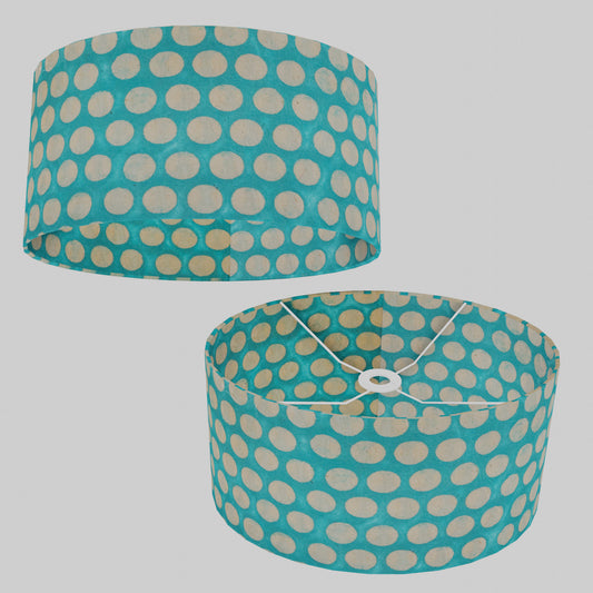 Oval Lamp Shade - P97 - Batik Dots on Cyan, 40cm(w) x 20cm(h) x 30cm(d)
