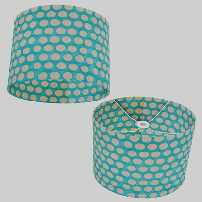 Oval Lamp Shade - P97 - Batik Dots on Cyan, 40cm(w) x 30cm(h) x 30cm(d)