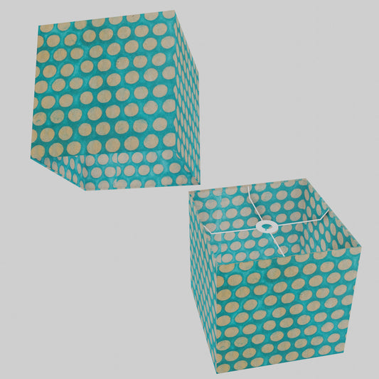 Square Lamp Shade - P97 - Batik Dots on Cyan, 30cm(w) x 30cm(h) x 30cm(d)