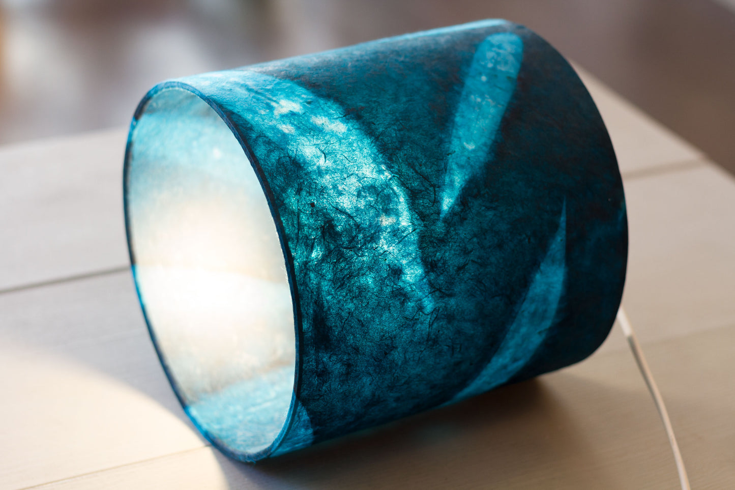 Drum Lamp Shade - P99 - Resistance Dyed Teal Bamboo, 70cm(d) x 30cm(h)