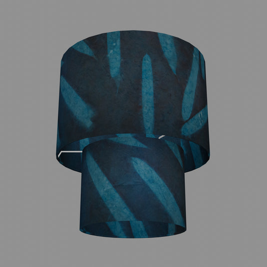 2 Tier Lamp Shade - P99 - Resistance Dyed Teal Bamboo, 30cm x 20cm & 20cm x 15cm