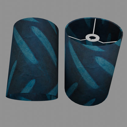 Drum Lamp Shade - P99 - Resistance Dyed Teal Bamboo, 20cm(d) x 30cm(h)