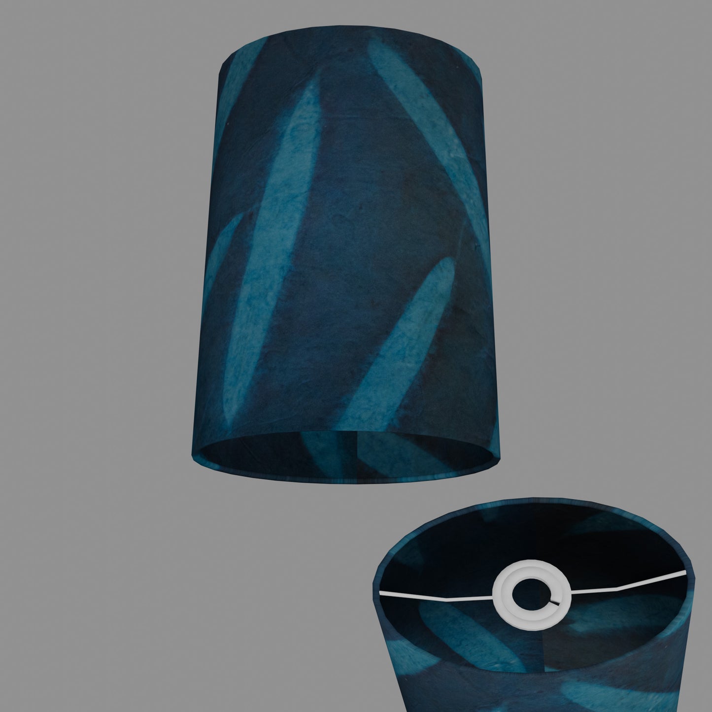 Oval Lamp Shade - P99 - Resistance Dyed Teal Bamboo, 20cm(w) x 30cm(h) x 13cm(d)