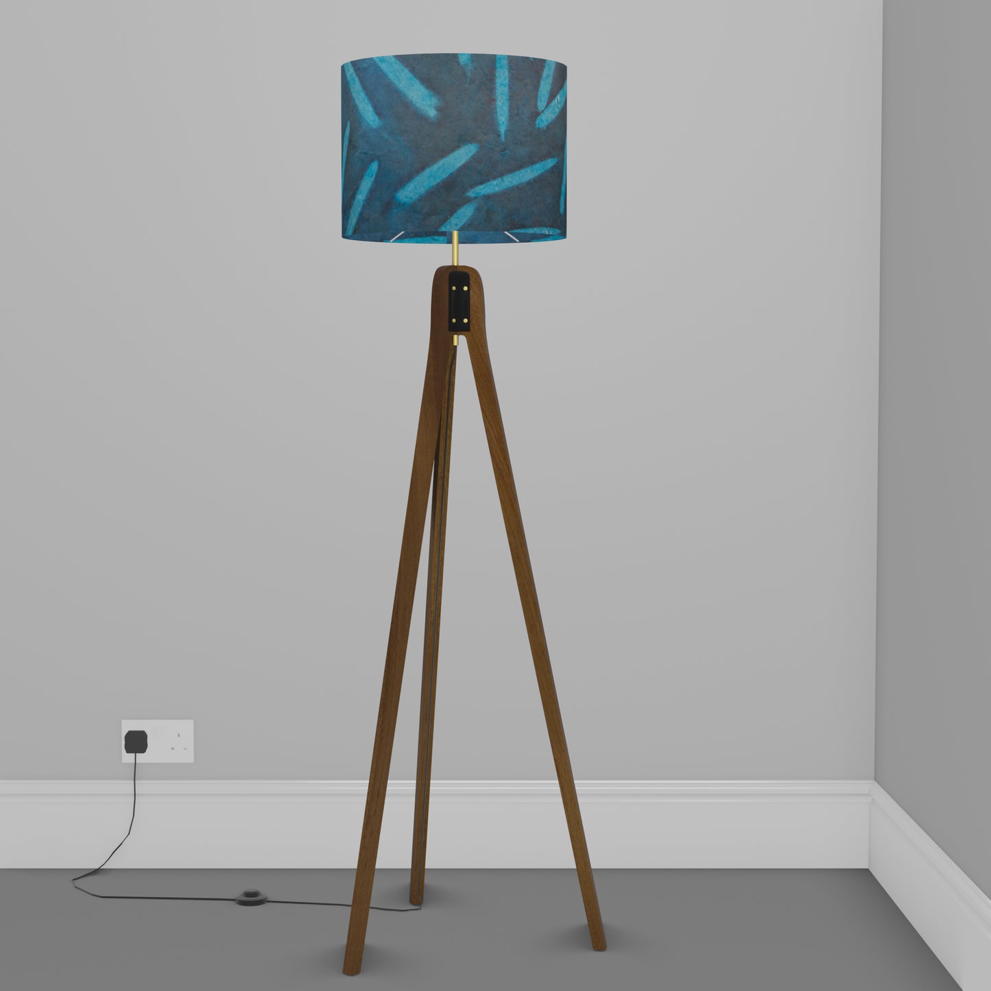 Sapele Tripod Floor Lamp - P99 - Resistance Dyed Teal Bamboo