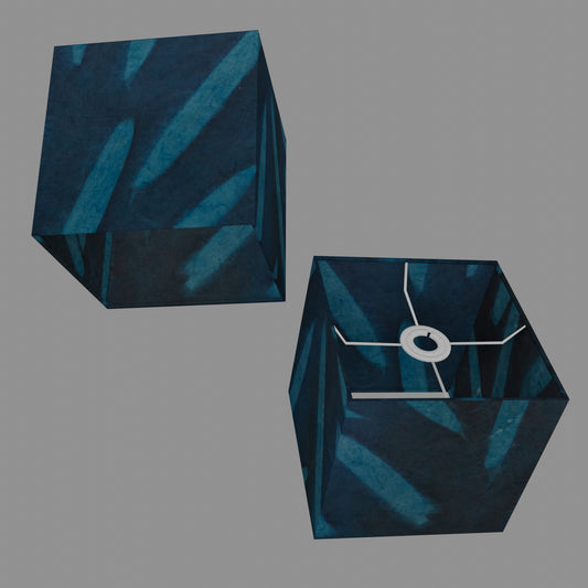 Square Lamp Shade - P99 - Resistance Dyed Teal Bamboo, 20cm(w) x 20cm(h) x 20cm(d)